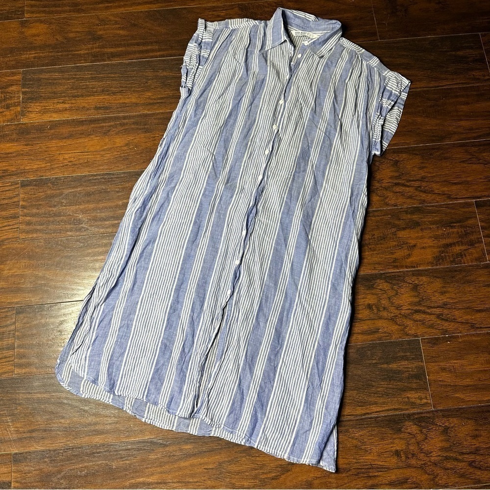 Zara Blue Striped Button Down Shirt Dress
